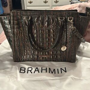 Brahmin Women’s Green & Brown Croc Print Satchel